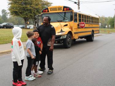 Students practicing bus safety